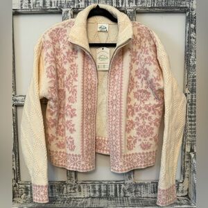 🌸 NewVin Oatmeal & Pink Knit Zip Cardigan – Size Small – NWT